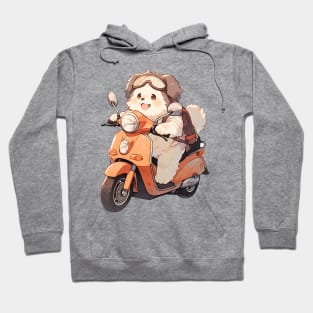 Cartoon Dog Rides Motorcycle to Fun Hoodie